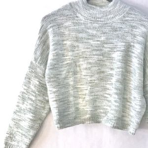 Sincerely Jules Space Knit Aqua Grey White Box-Cut Cropped Sweater
